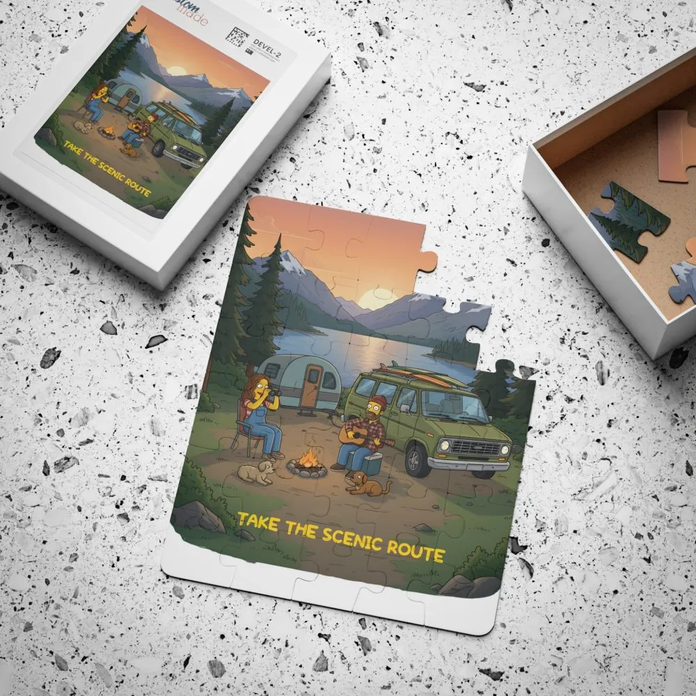 Kids' 30‑Piece Camping Puzzle — Sunset Mountain Campfire Scene