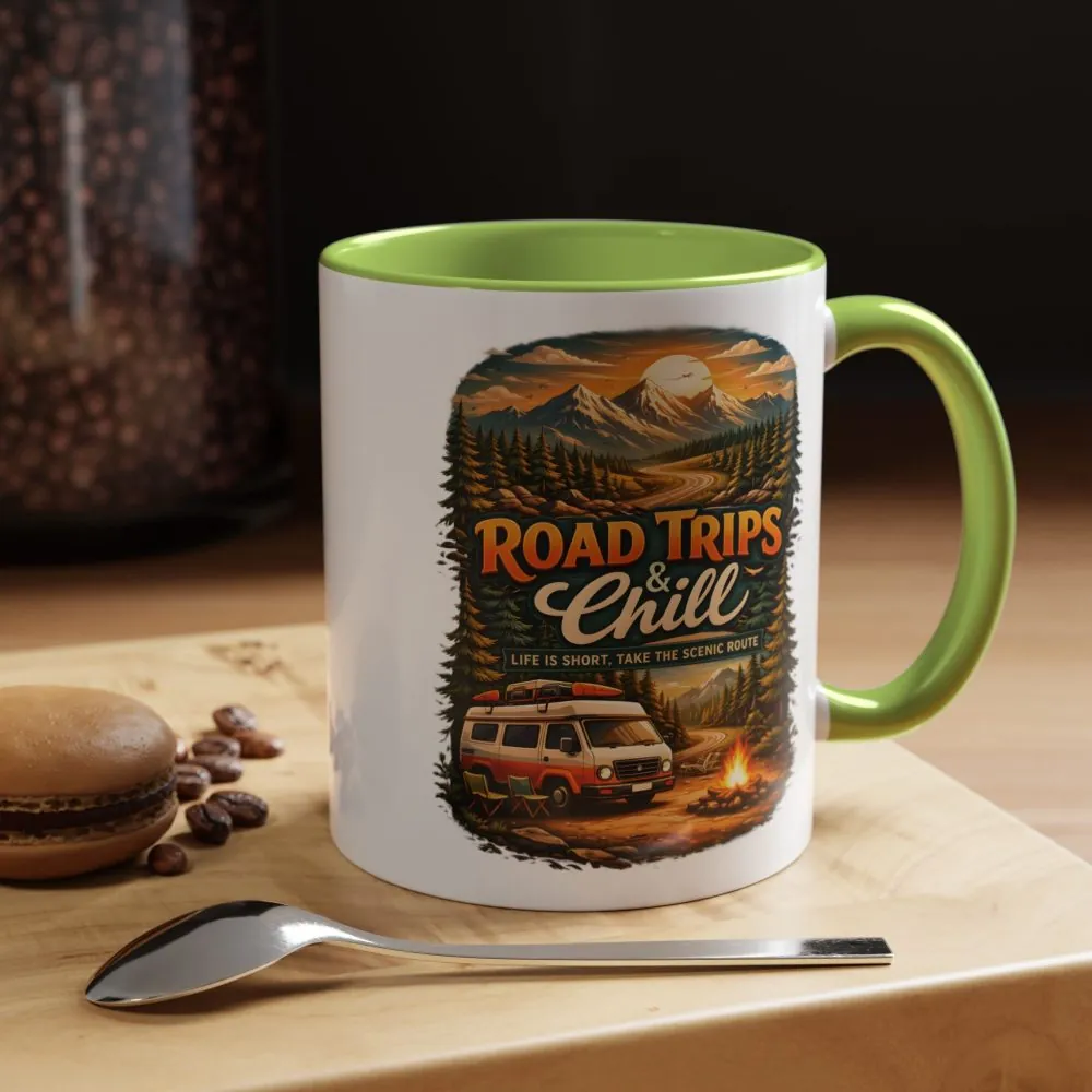 Accent Coffee Mug (11, 15oz) — "Road Trips & Chill" Design Scenic-Line