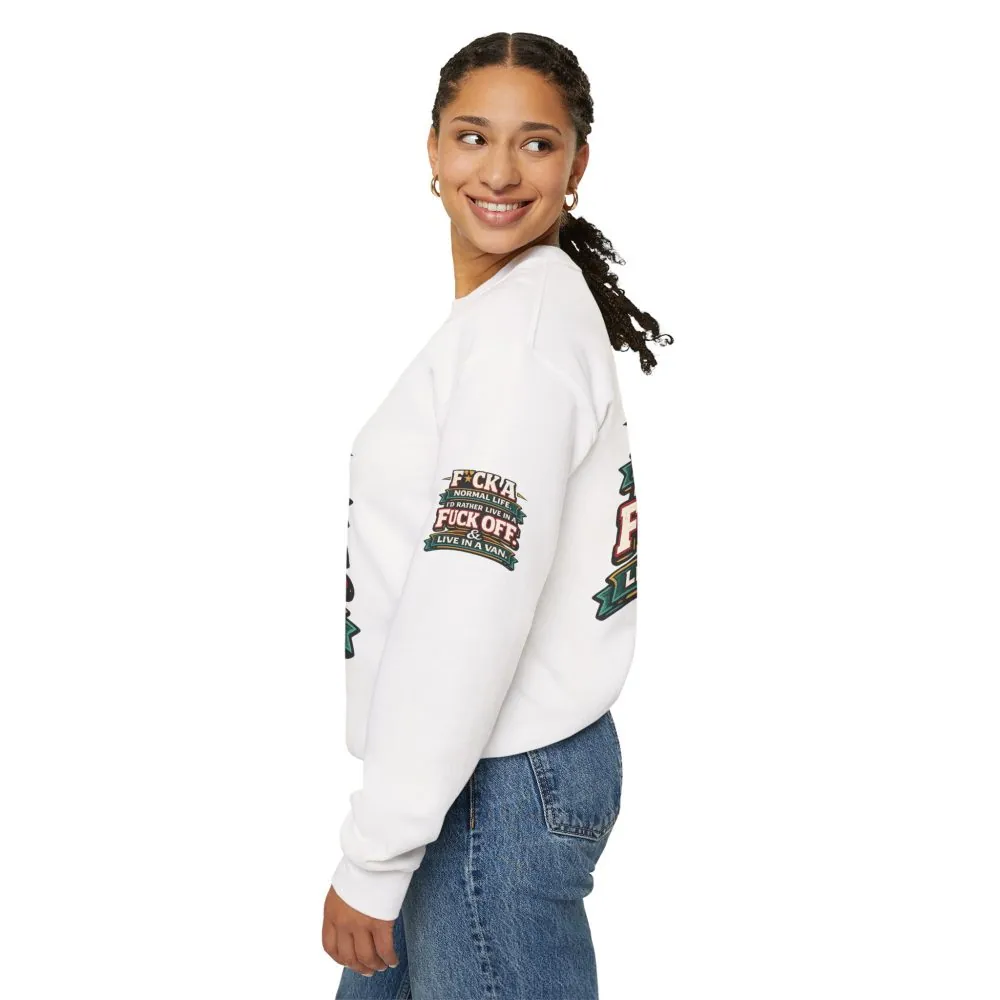 Unisex Heavy Blend™ Crewneck Sweatshirt — "Fuck A Normal Life" Design F**K-Line