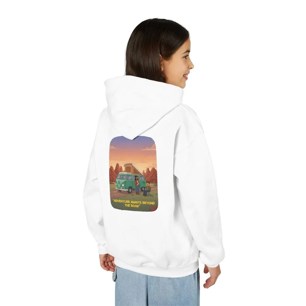 Youth Hoodie(Gildan) – "Adventure Awaits Beyond The Road" (Design Sitcom-Line)