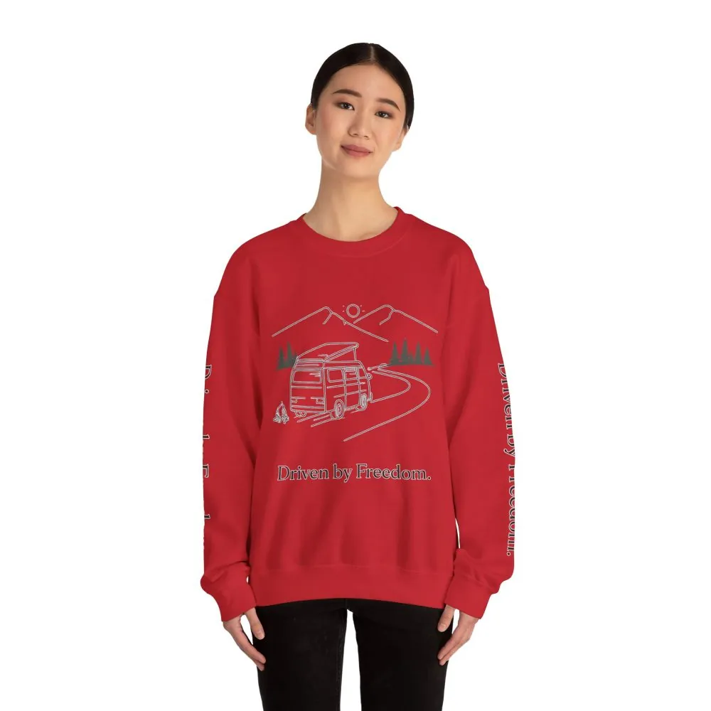 Unisex Heavy Blend™ Crewneck Sweatshirt — "Driven By Freedom" Design Minimal-Line