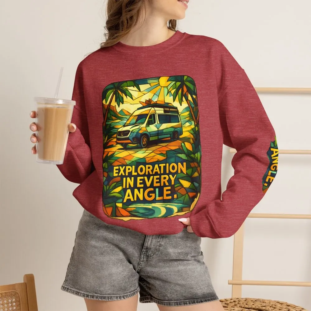 Unisex Heavy Blend™ Crewneck Sweatshirt — "Exploration In Every Angle" Design Cubic-Line