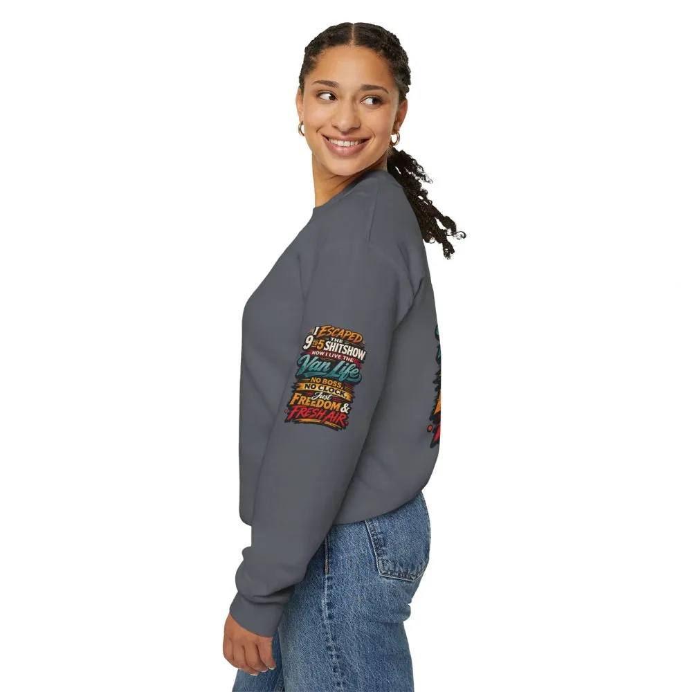 Unisex Heavy Blend™ Crewneck Sweatshirt — "I Escaped The 9 To 5" Design F**K-Line