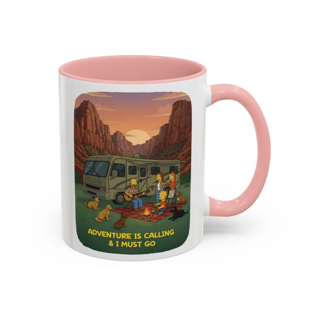 Accent Coffee Mug (11, 15oz) — "Adventure Is Calling-I Must Go" Design Sitcom-Line