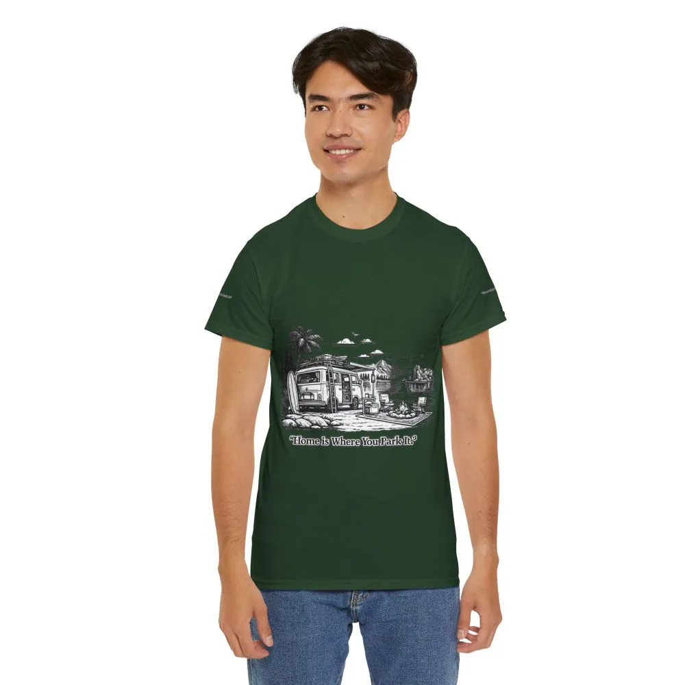 Unisex Heavy Cotton Tee — "Home Is Where You Park It" Design Minimal-Line