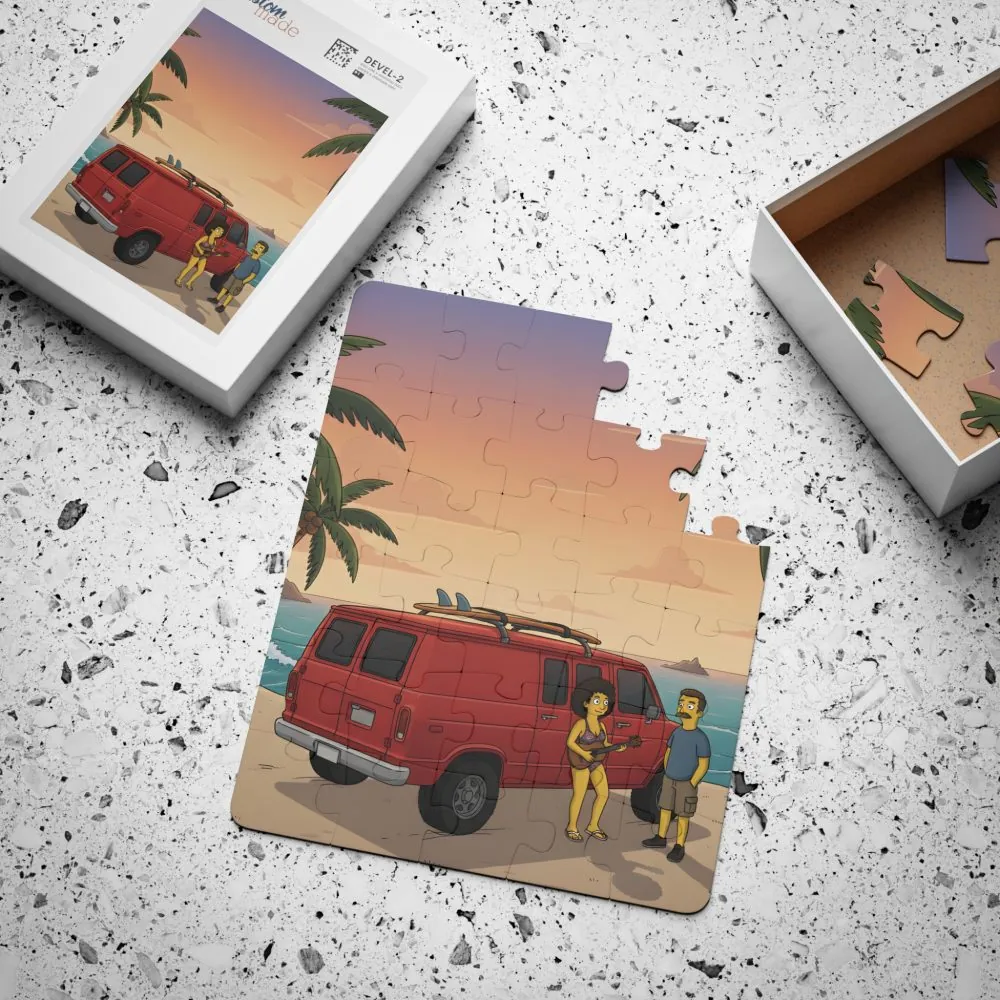 Kids' 30‑Piece Camping Puzzle — Surfing Family Sunset Jigsaw
