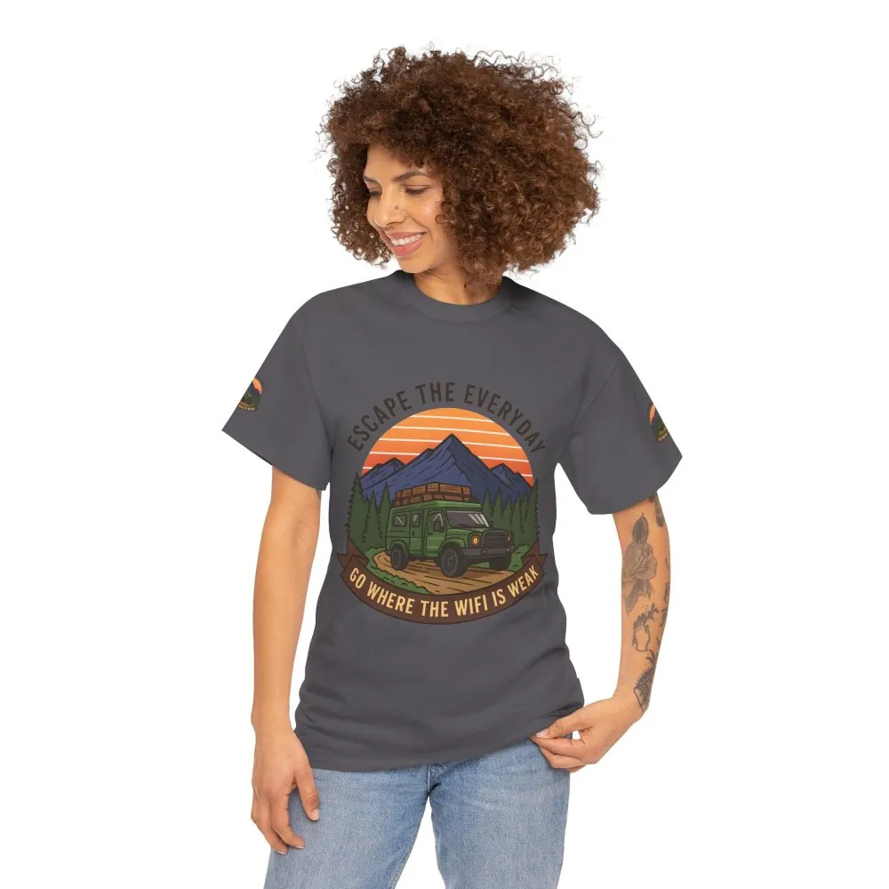Unisex Heavy Cotton Tee — "Go Where the WiFi Is Weak" Adventure Shirt