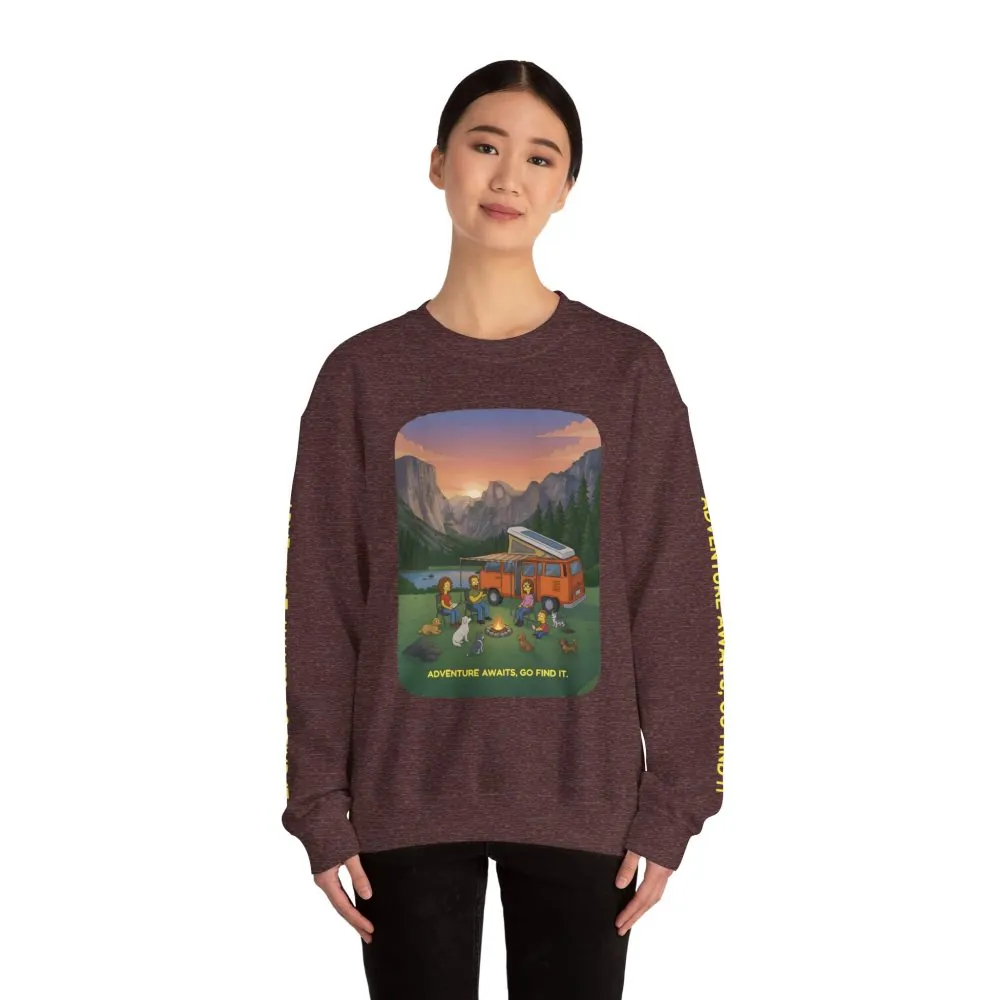 Unisex Heavy Blend™ Crewneck Sweatshirt — "Adventure Awaits-Go Find It"" Design Sitcom-Line