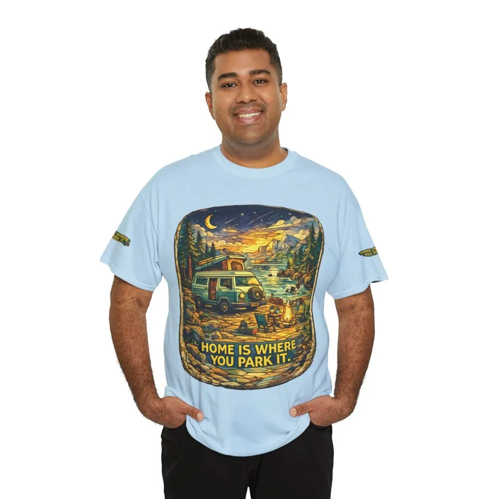 Unisex Heavy Cotton Tee — "Home Is Where You Park It" Design Cubic-Line