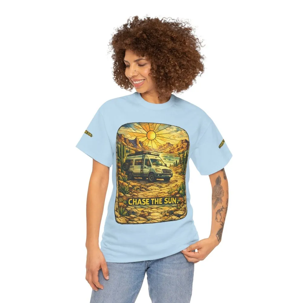 Unisex Heavy Cotton Tee — "Chase The Sun" Design Cubic-Line