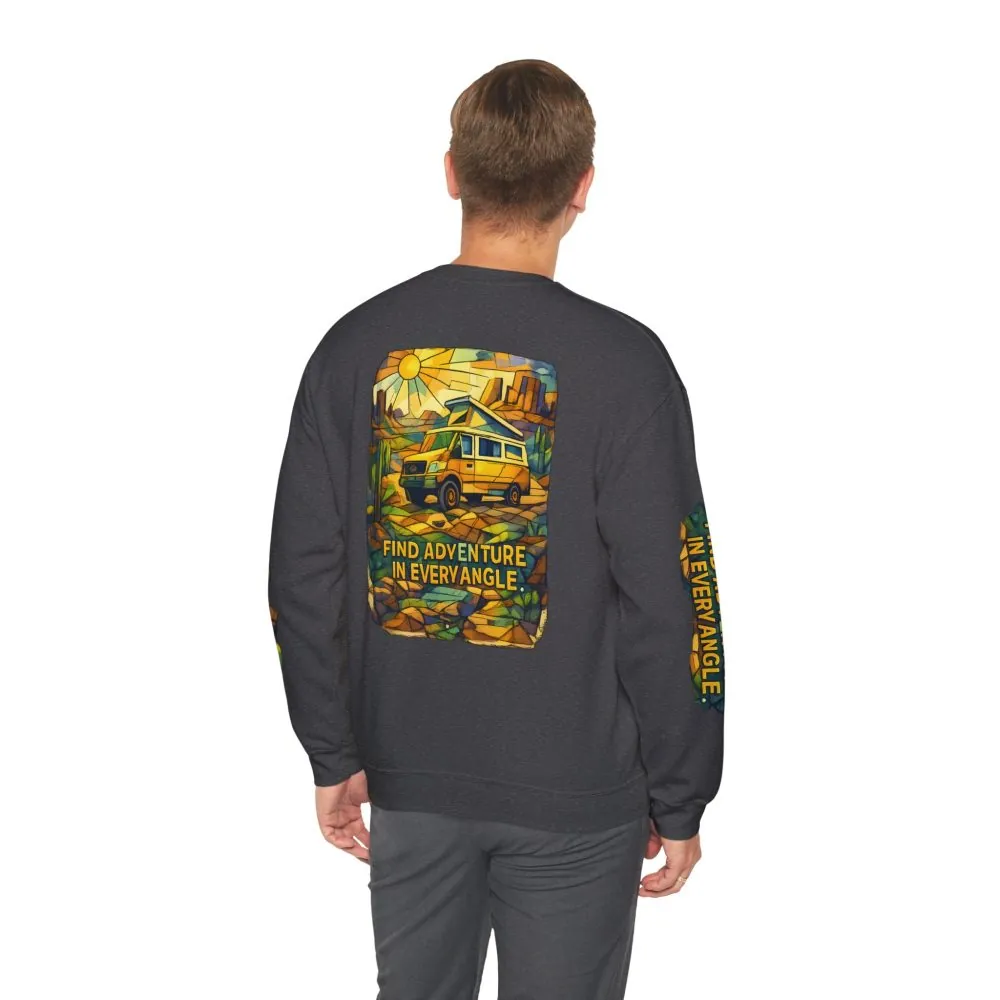 Unisex Heavy Blend™ Crewneck Sweatshirt — "Find Adventure In Every Corner" Design Cubic-Line