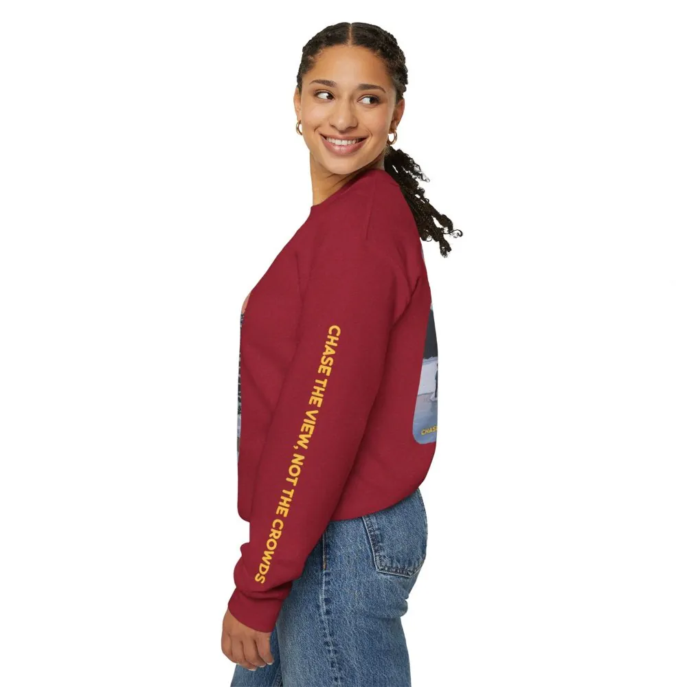 Unisex Heavy Blend™ Crewneck Sweatshirt — "Chase The Views-Not The Crowds"" Design Sitcom-Line