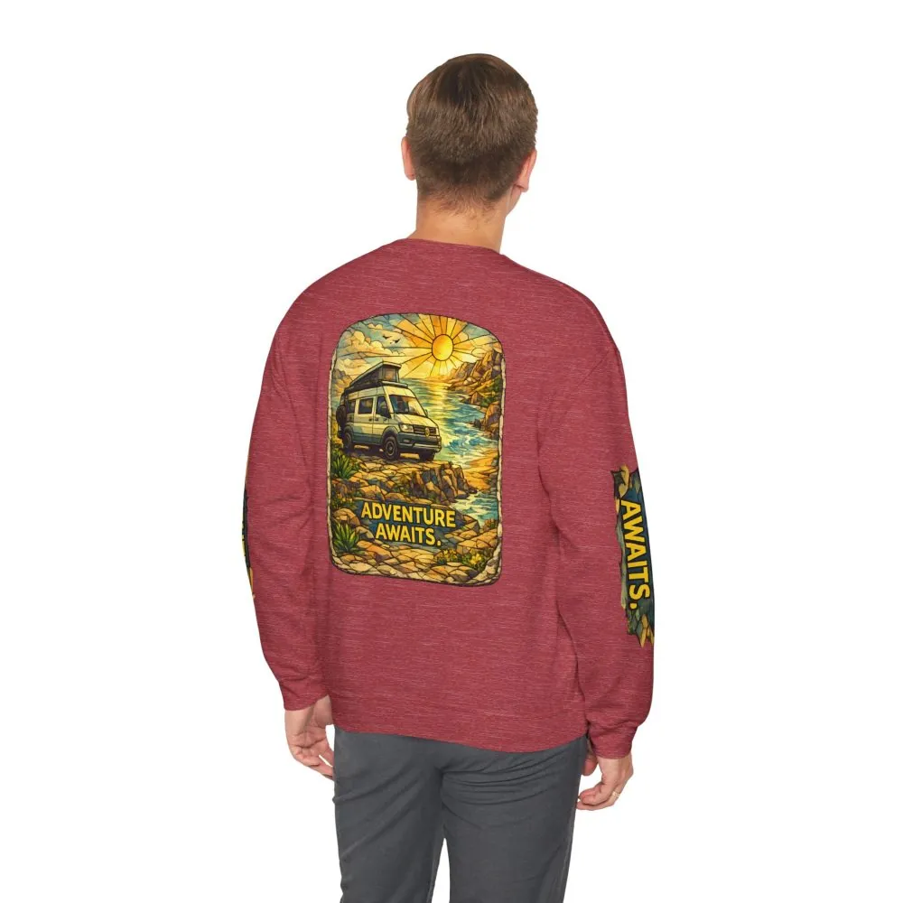 2359420150254289558_2048.jpeg Unisex Heavy Blend™ Crewneck Sweatshirt — "Adventure Awaits" Design Cubic-Line