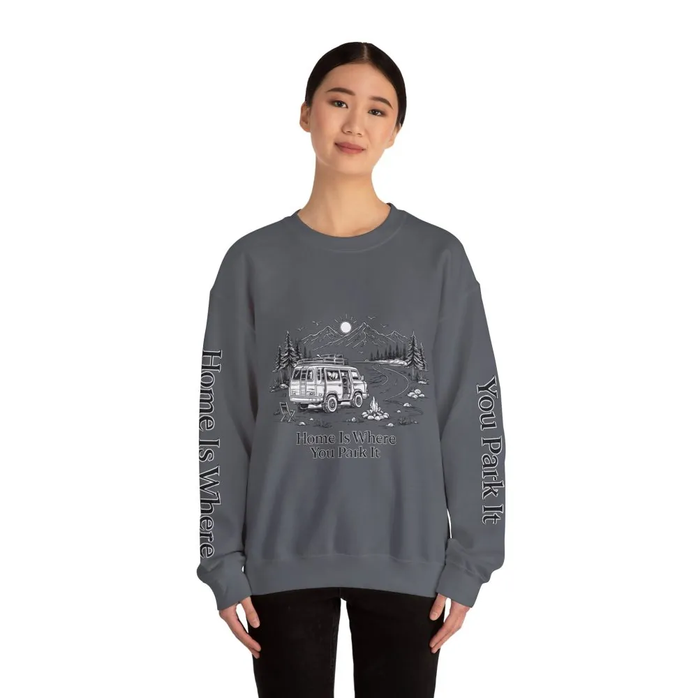 2359795257165129706_2048.jpeg Unisex Heavy Blend™ Crewneck Sweatshirt — "Home Is Where You Park It" Design Minimal-Line