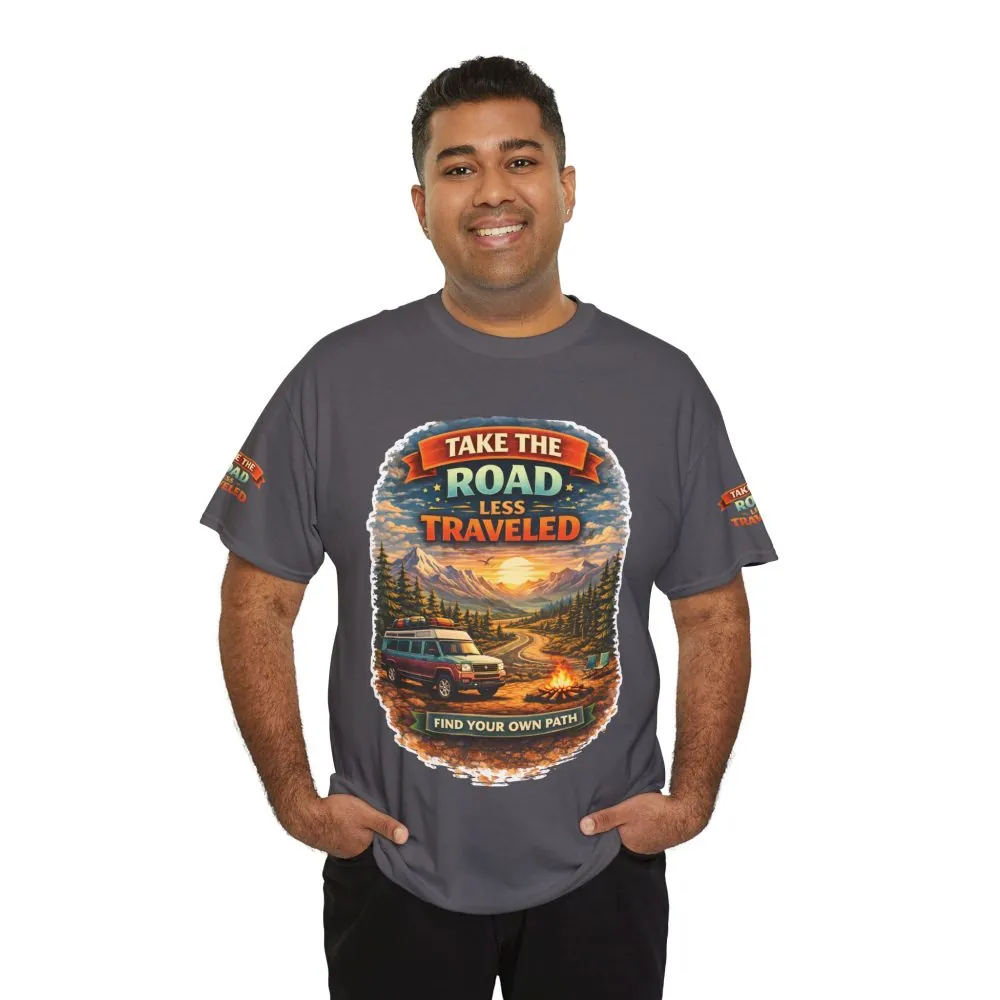 Unisex Heavy Cotton Tee — "Take The Road Less Traveled" Design Scenic-Line