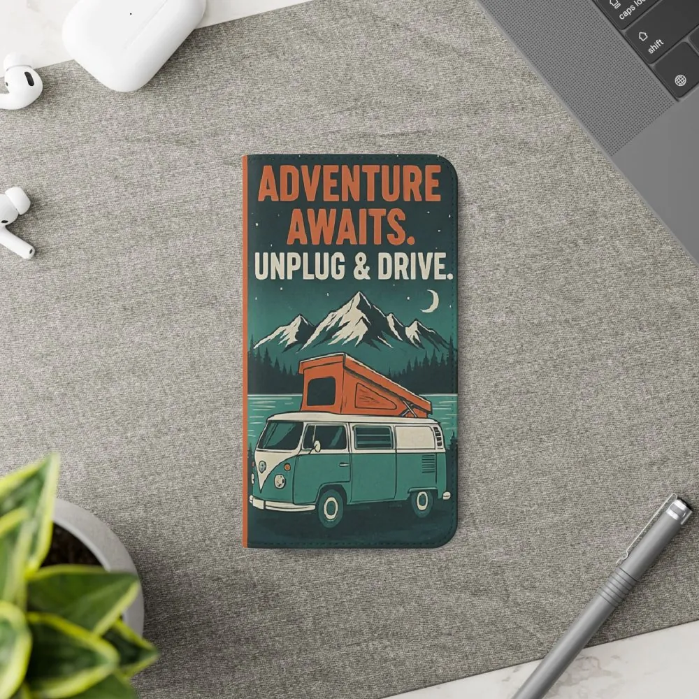 Flip Phone Case — "Adventure Awaits, Fuel Your Journey, Not the WiFi" Wallet Cover