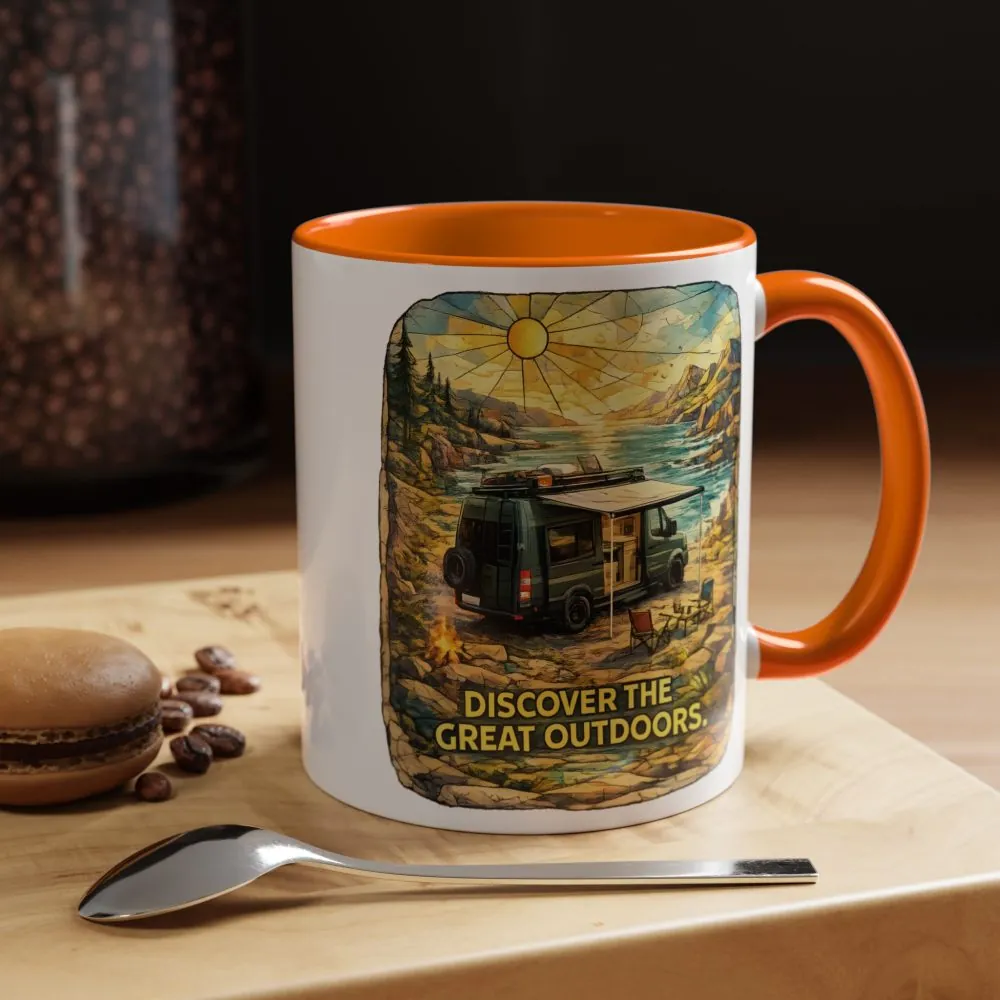 Accent Coffee Mug (11, 15oz) — "Discover The Great Outdoors" Design Cubic-Line