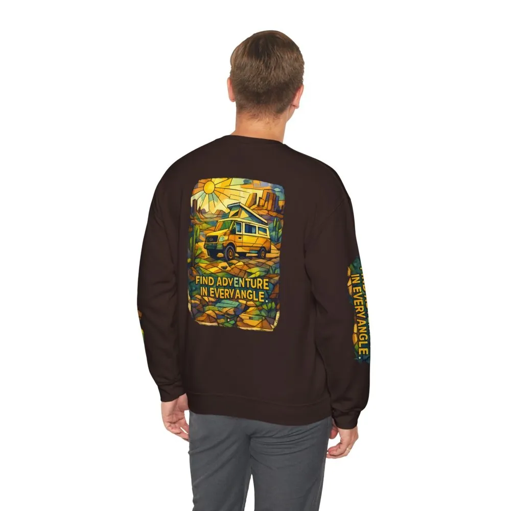 Unisex Heavy Blend™ Crewneck Sweatshirt — "Find Adventure In Every Corner" Design Cubic-Line