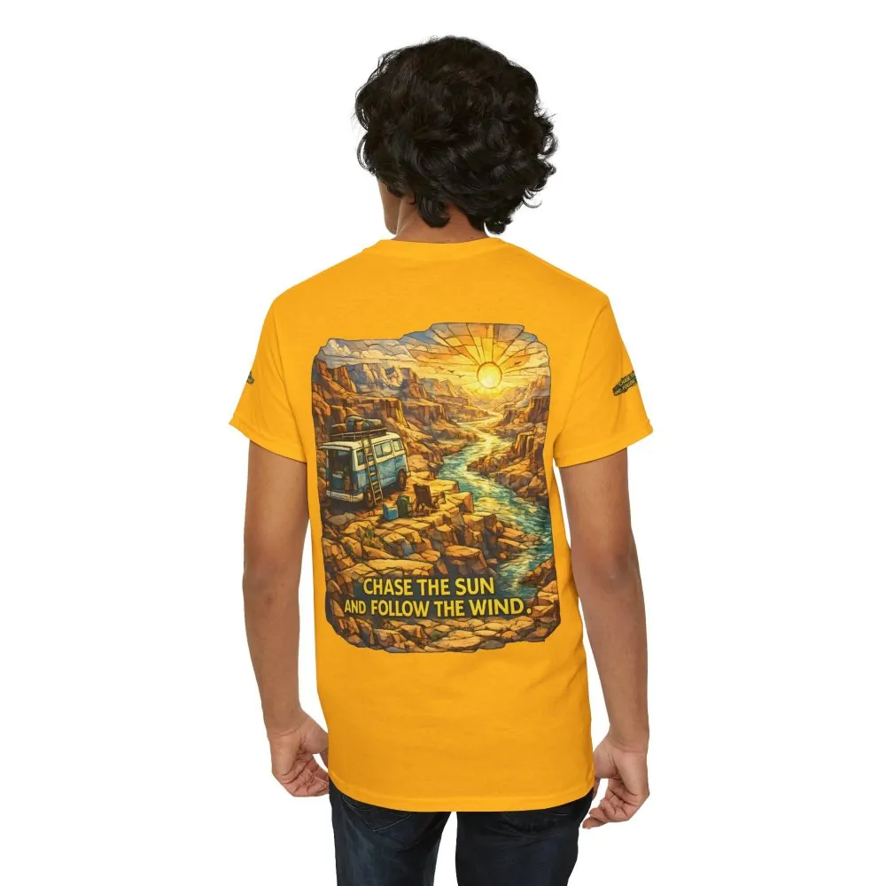 Unisex Heavy Cotton Tee — "Chase The Sun And Follow The Wind" Design Cubic-Line