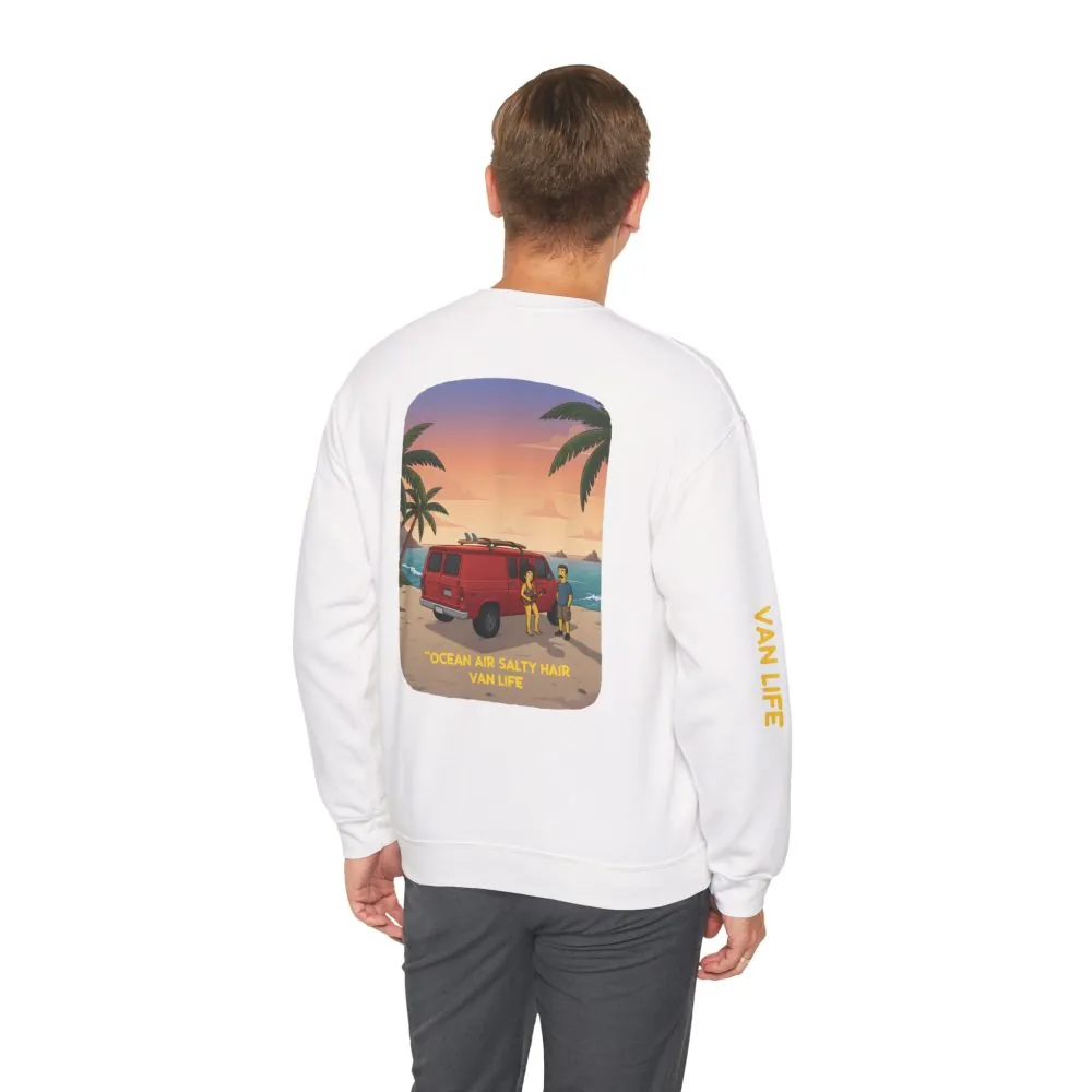 2383709929293051433_2048.jpeg Unisex Heavy Blend™ Crewneck Sweatshirt — "Ocean Air Salty Hair Van Life" Design Sitcom-Line