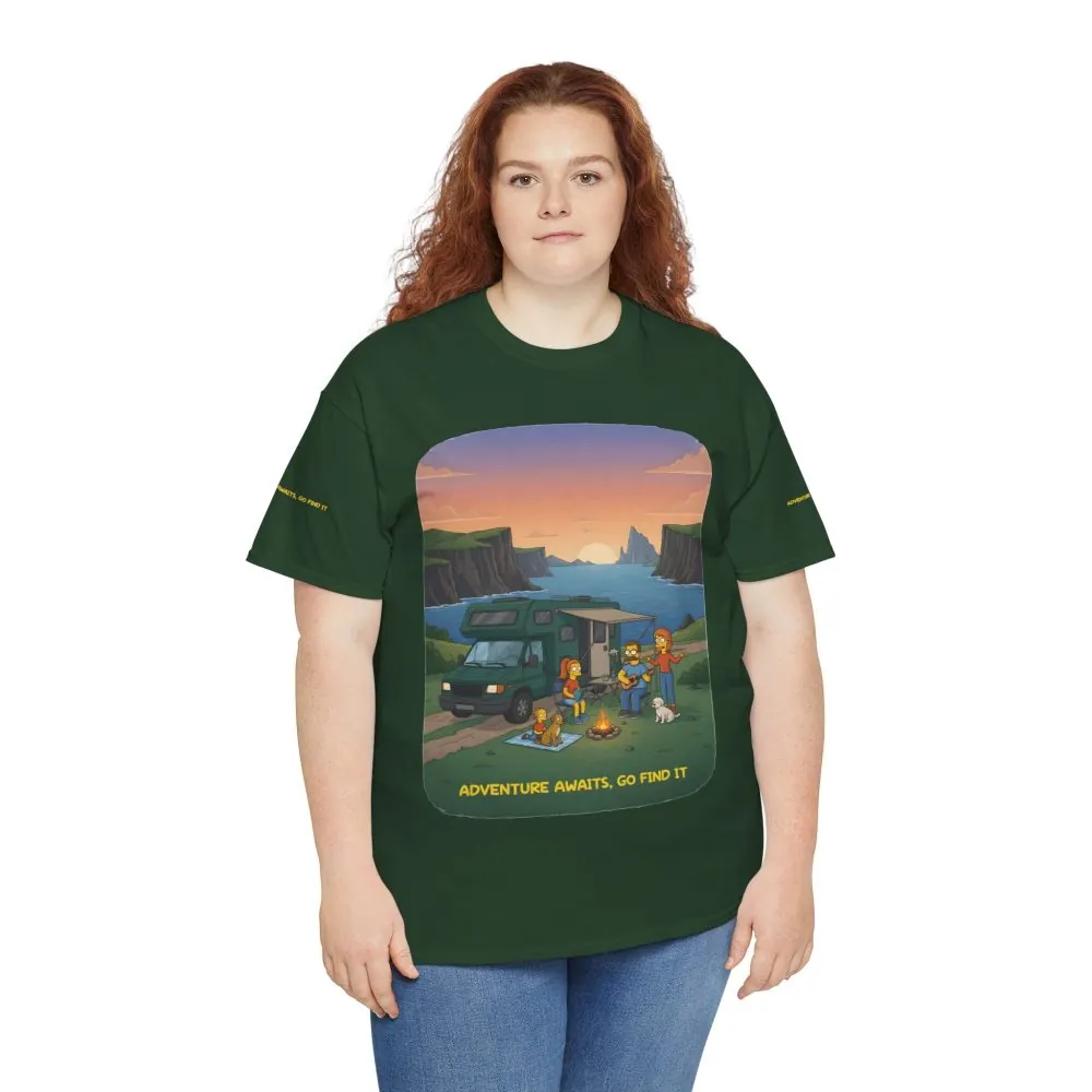Unisex Heavy Cotton Tee — "Adventure Awaits-Go Find It" Design Sitcom-Line
