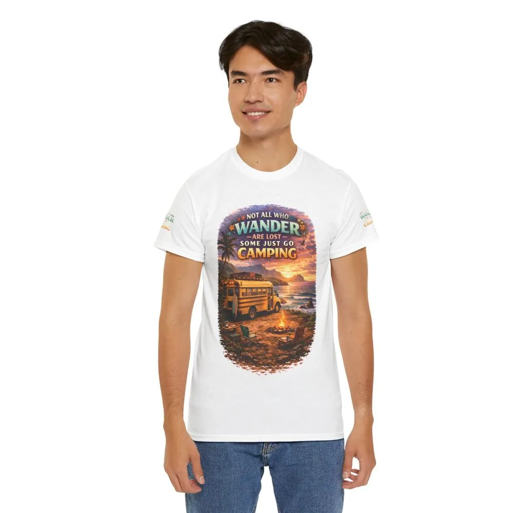 Unisex Heavy Cotton Tee — "Not All Who Wander Are Lost" Design Scenic-Line