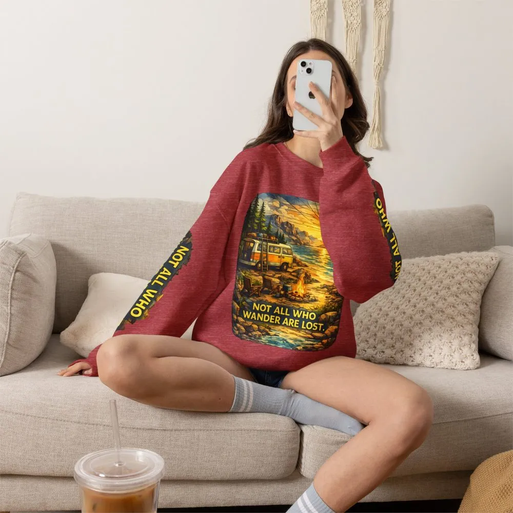 Unisex Heavy Blend™ Crewneck Sweatshirt — "Not All Who Wander Are Lost" Design Cubic-Line