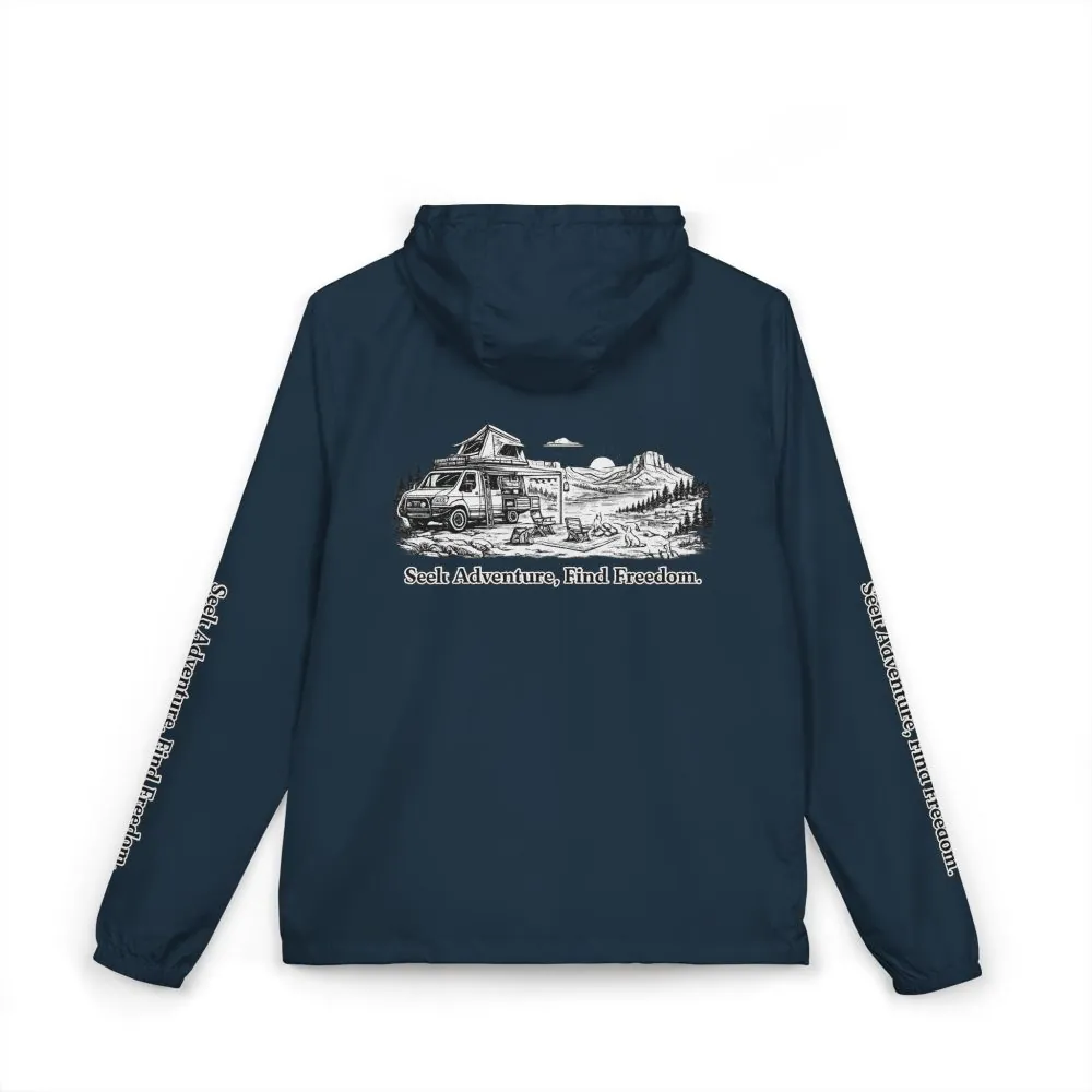 Unisex Full-Zip Windbreaker Jacket — "Seek Adventure, Find Freedom" (Design "Minimal-Line")