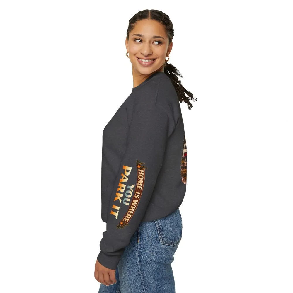 Unisex Heavy Blend™ Crewneck Sweatshirt — "Home Is Where You Park It" Design Scenic-Line