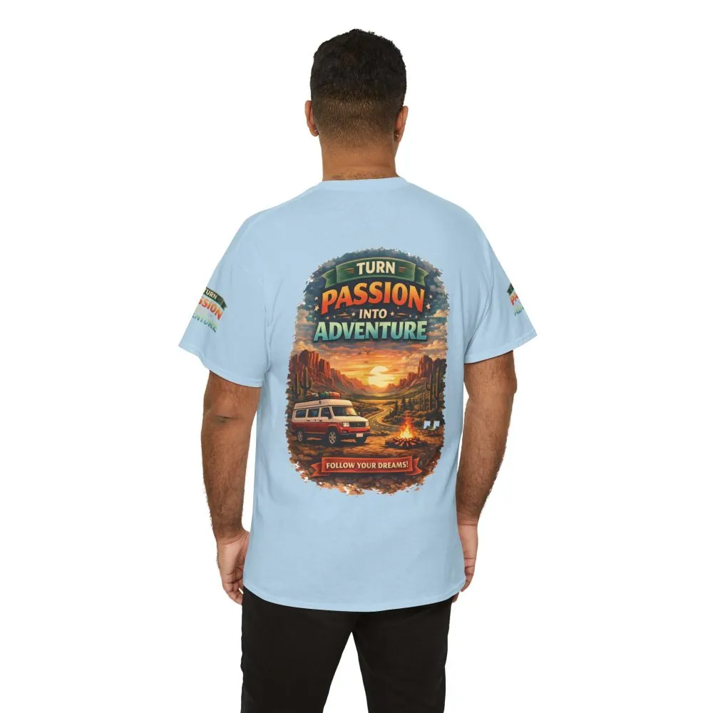 Unisex Heavy Cotton Tee — "Turn Passion Into Adventure" Design Scenic-Line