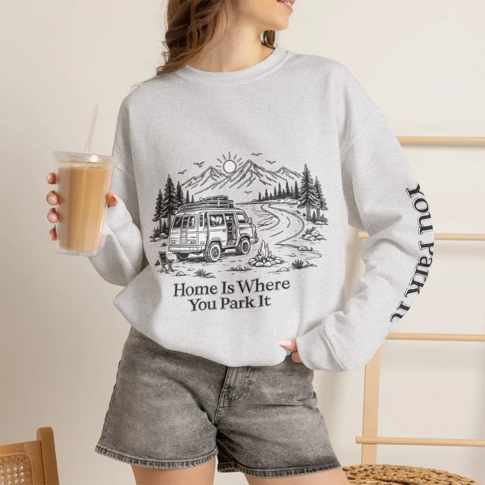 2408946630695254082_2048.jpeg Unisex Heavy Blend™ Crewneck Sweatshirt — "Home Is Where You Park It" Design Minimal-Line