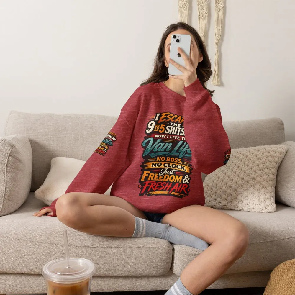 Unisex Heavy Blend™ Crewneck Sweatshirt — "I Escaped The 9 To 5" Design F**K-Line