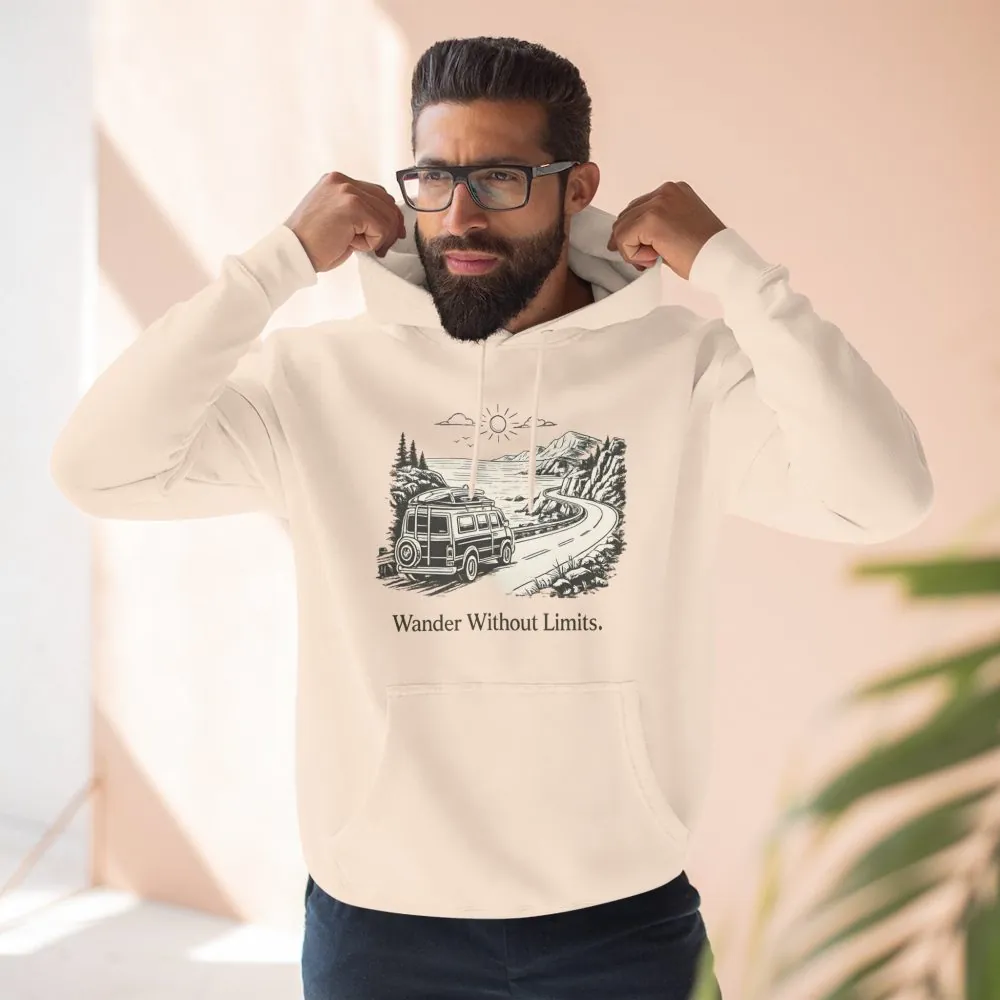 241530113633630837_2048.jpeg Three-Panel Fleece Hoodie - "Wander Without Limits" Design Minimal-Line
