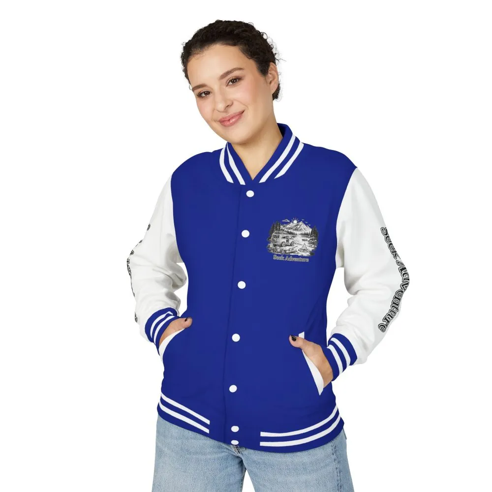 Unisex Heavyweight Letterman Jacket — "Seek Adventure" Travel Varsity Coat