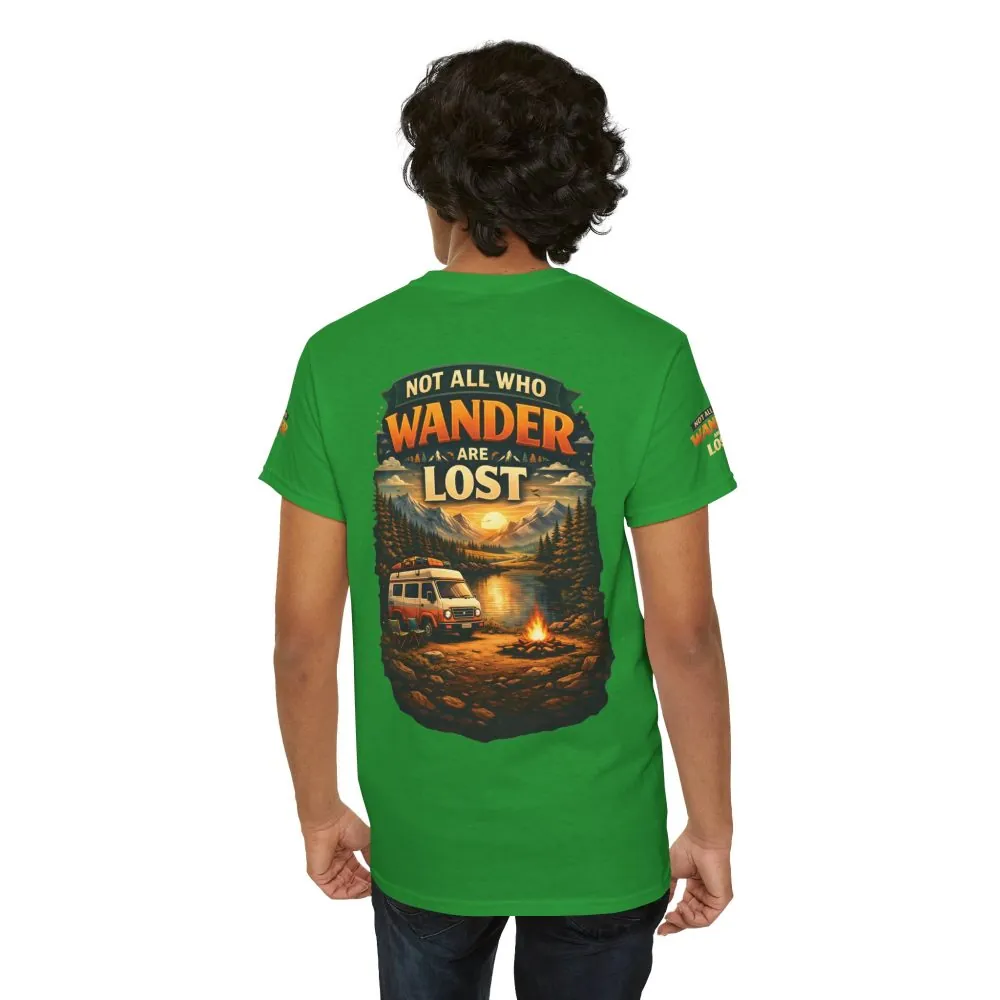 Unisex Heavy Cotton Tee — "Not All Who Wander Are Lost" Design Scenic-Line