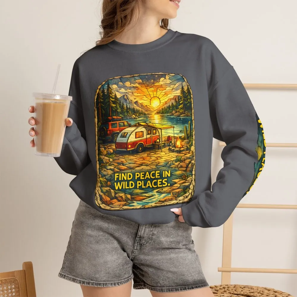 Unisex Heavy Blend™ Crewneck Sweatshirt — "Find Peace In Wild Places" Design Cubic-Line