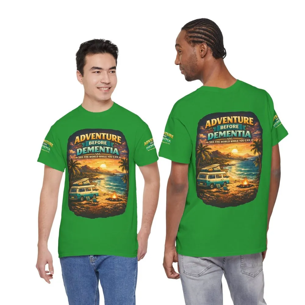 Unisex Heavy Cotton Tee — "Adventure Before Dementia" Design Scenic-Line