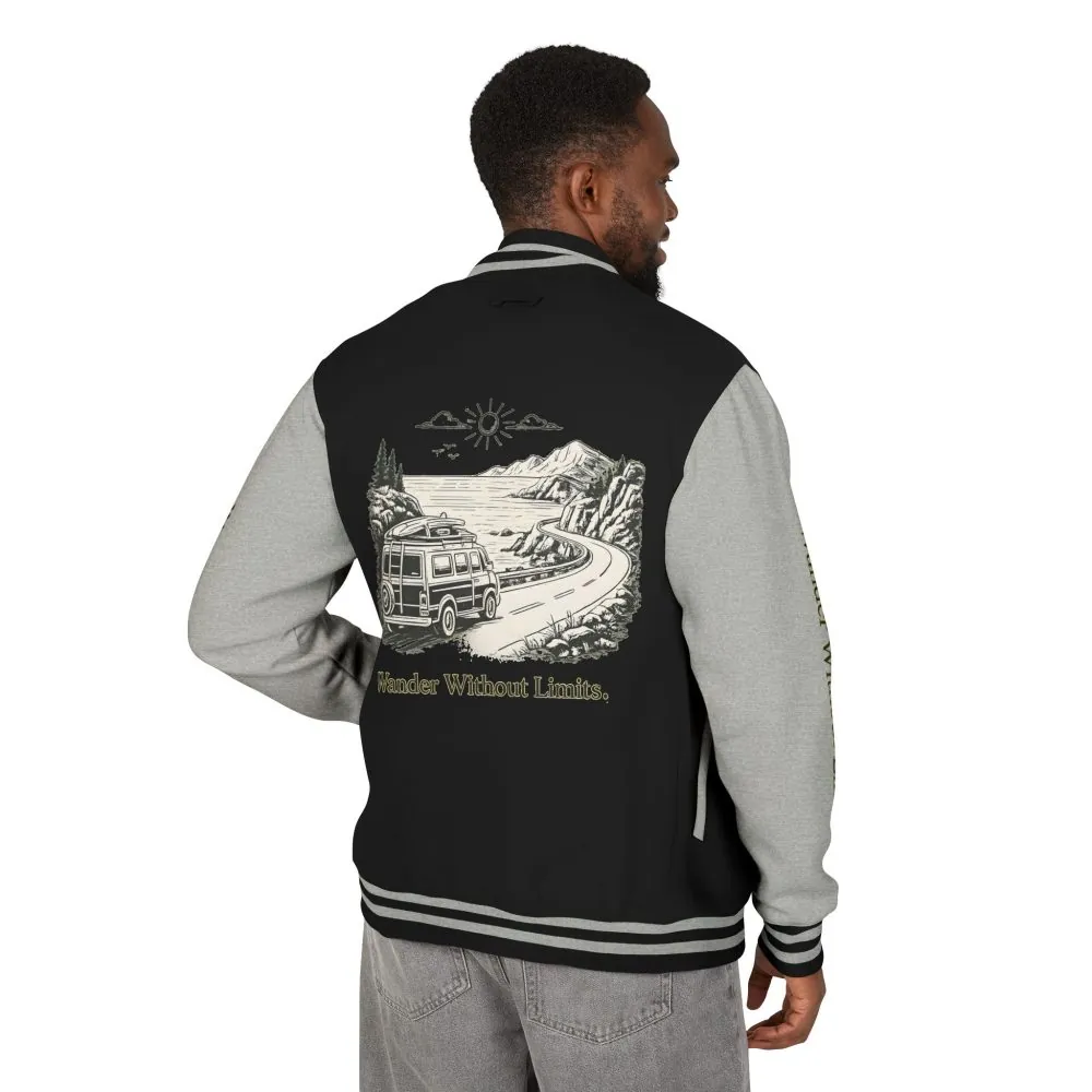 Unisex Heavyweight Letterman Jacket — "Wander Without Limits" Travel Varsity Coat