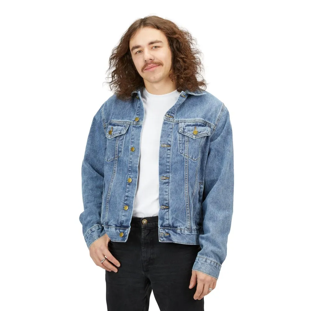 Men's Denim Jacket — "Buy Land They Said" Design F**K-Line