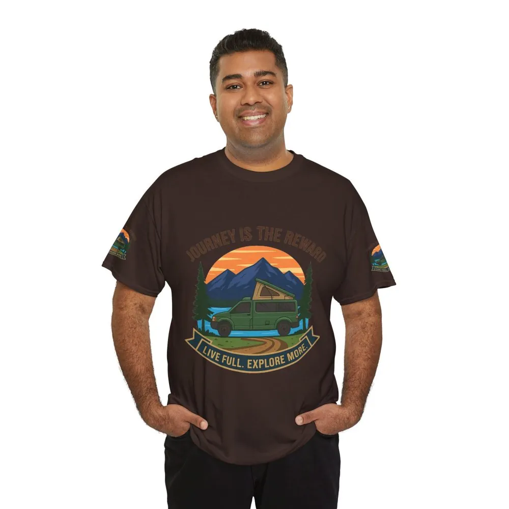 Unisex Heavy Cotton Tee  — "Journey Is The Reward Tee" Adventure Camper Van Graphic T-Shirt