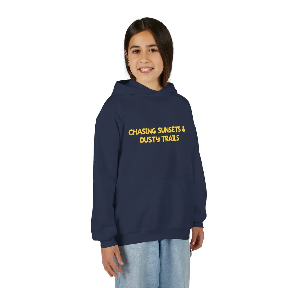 Youth Hoodie(Gildan) – "Chasing Sunsets And Dusty Trails" (Design Sitcom-Line)