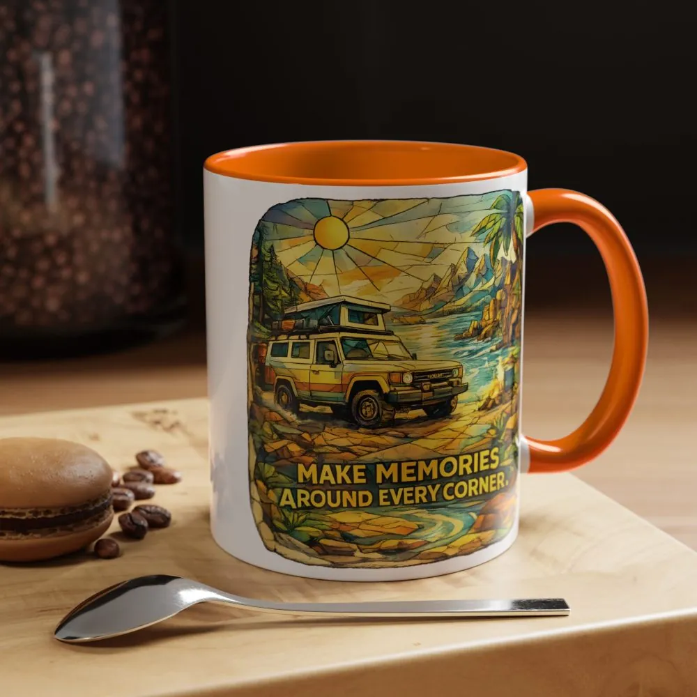 Accent Coffee Mug (11, 15oz) — "Make Memories Around Every Corner" Design Cubic-Line