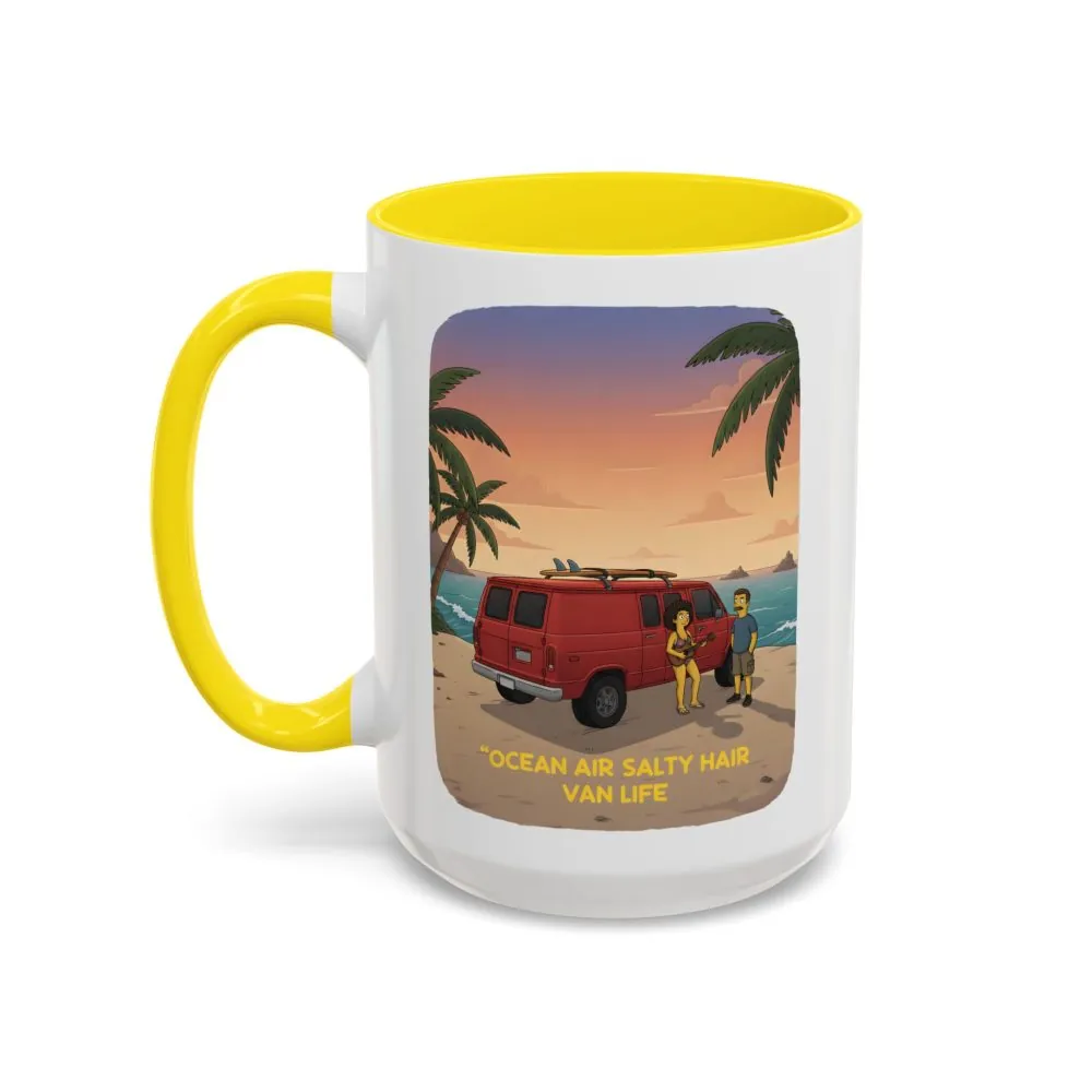 Accent Coffee Mug (11, 15oz) — "Ocean Air Salty Hair Van Life" Design Sitcom-Line