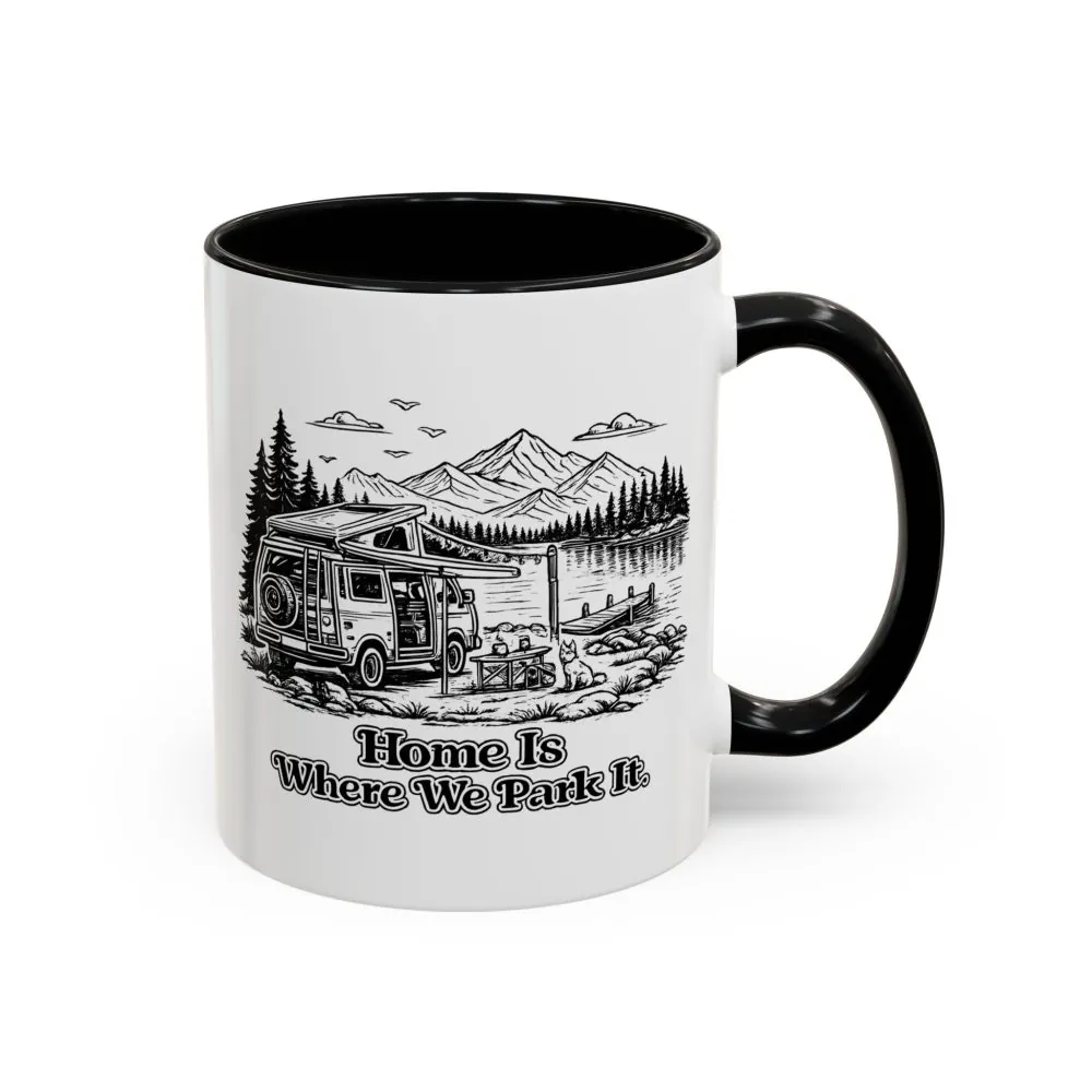 Accent Coffee Mug (11, 15oz) — "Home Is Where You Park It" Design Minimal-Line