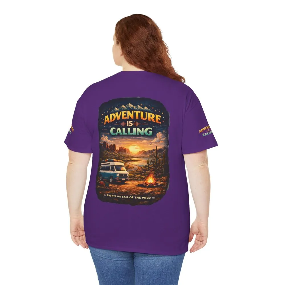 Unisex Heavy Cotton Tee — "Adventure Is Calling" Design Scenic-Line