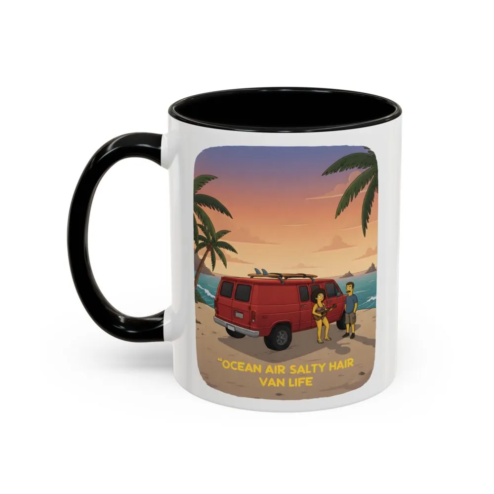 Accent Coffee Mug (11, 15oz) — "Ocean Air Salty Hair Van Life" Design Sitcom-Line