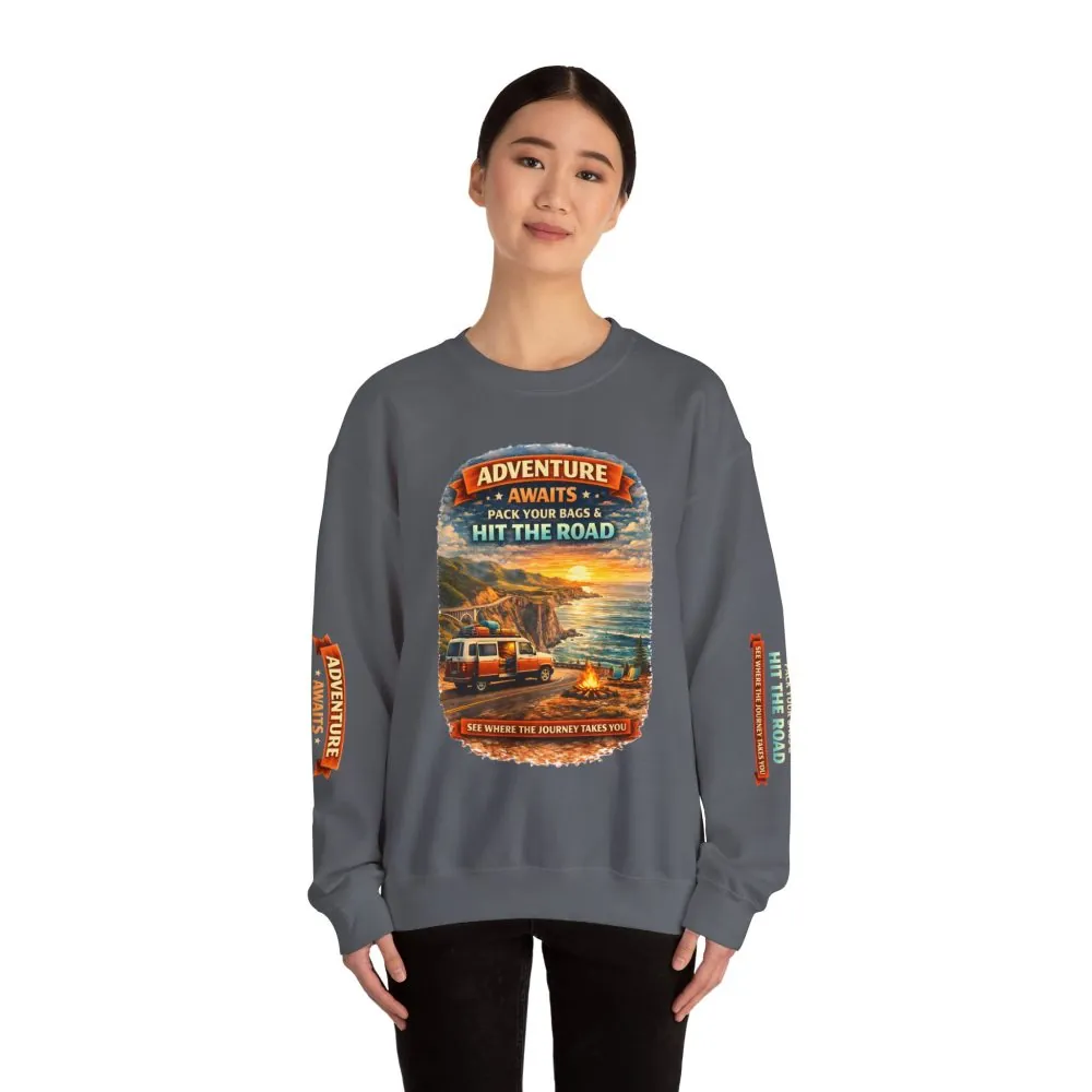 248891519515612509_2048.jpeg Unisex Heavy Blend™ Crewneck Sweatshirt — "Adventure Awaits-Pack Your Bags" Design Scenic-Line