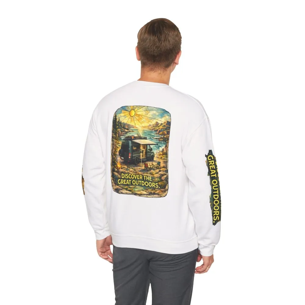 Unisex Heavy Blend™ Crewneck Sweatshirt — "Discover The Great Outdoors" Design Cubic-Line