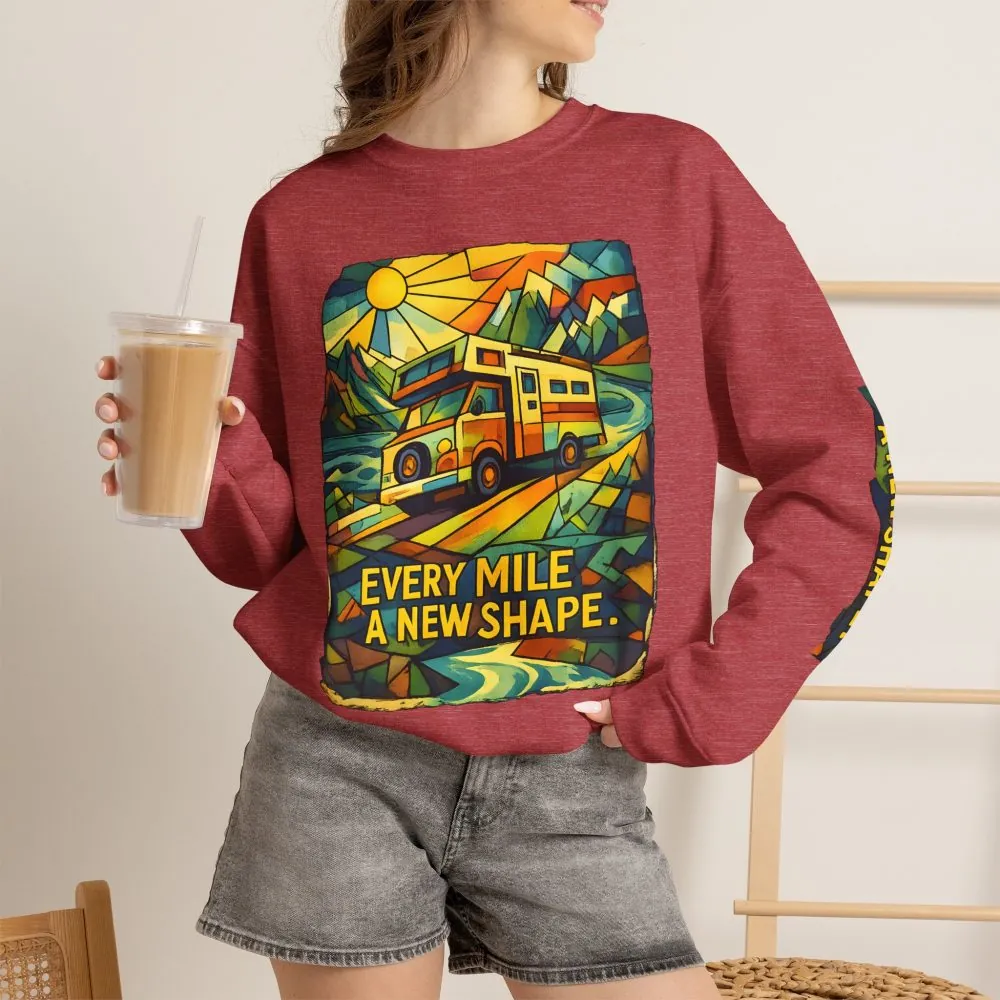 2499923480207477486_2048.jpeg Unisex Heavy Blend™ Crewneck Sweatshirt — "Every Mile A New Shape" Design Cubic-Line
