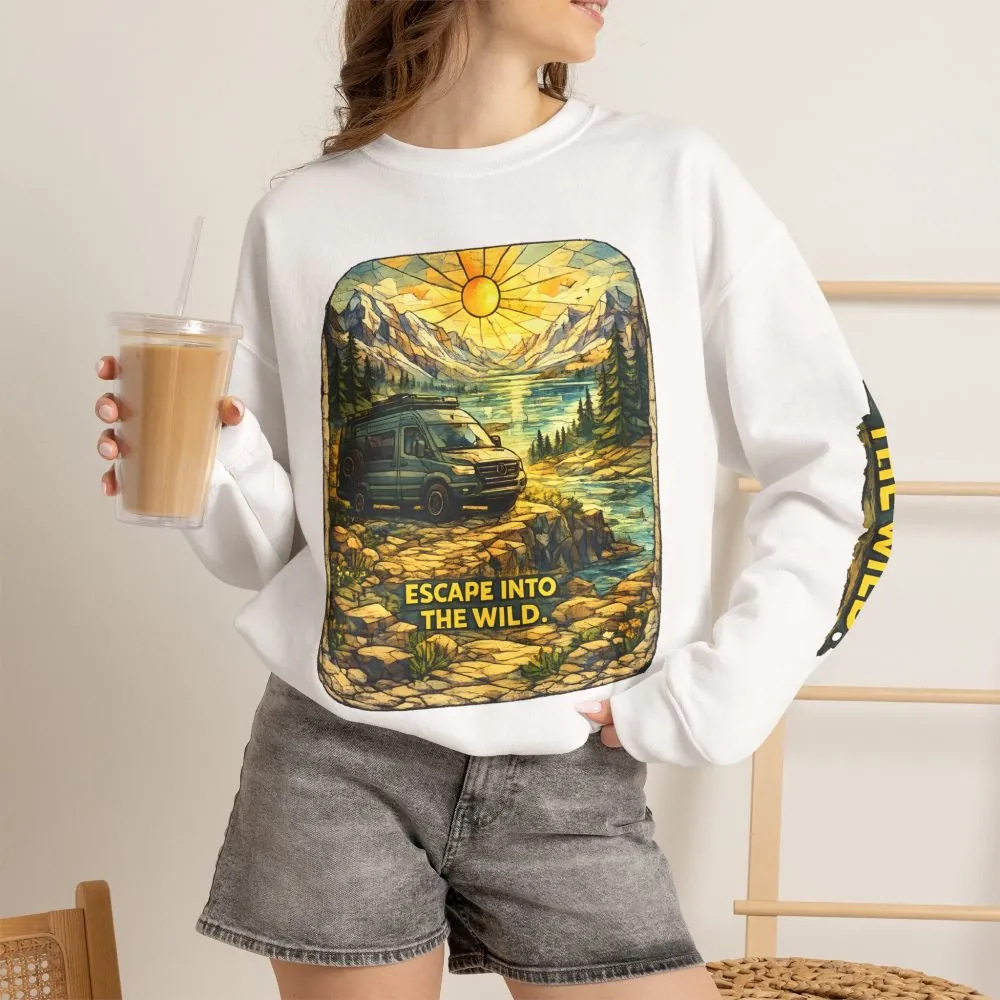 Unisex Heavy Blend™ Crewneck Sweatshirt — "Escape Into The Wild" Design Cubic-Line